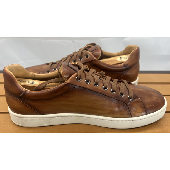 MAGNANNI Amadeo Burnished Leather Low-Top Sneakers Men\'s Shoes Size 9.5